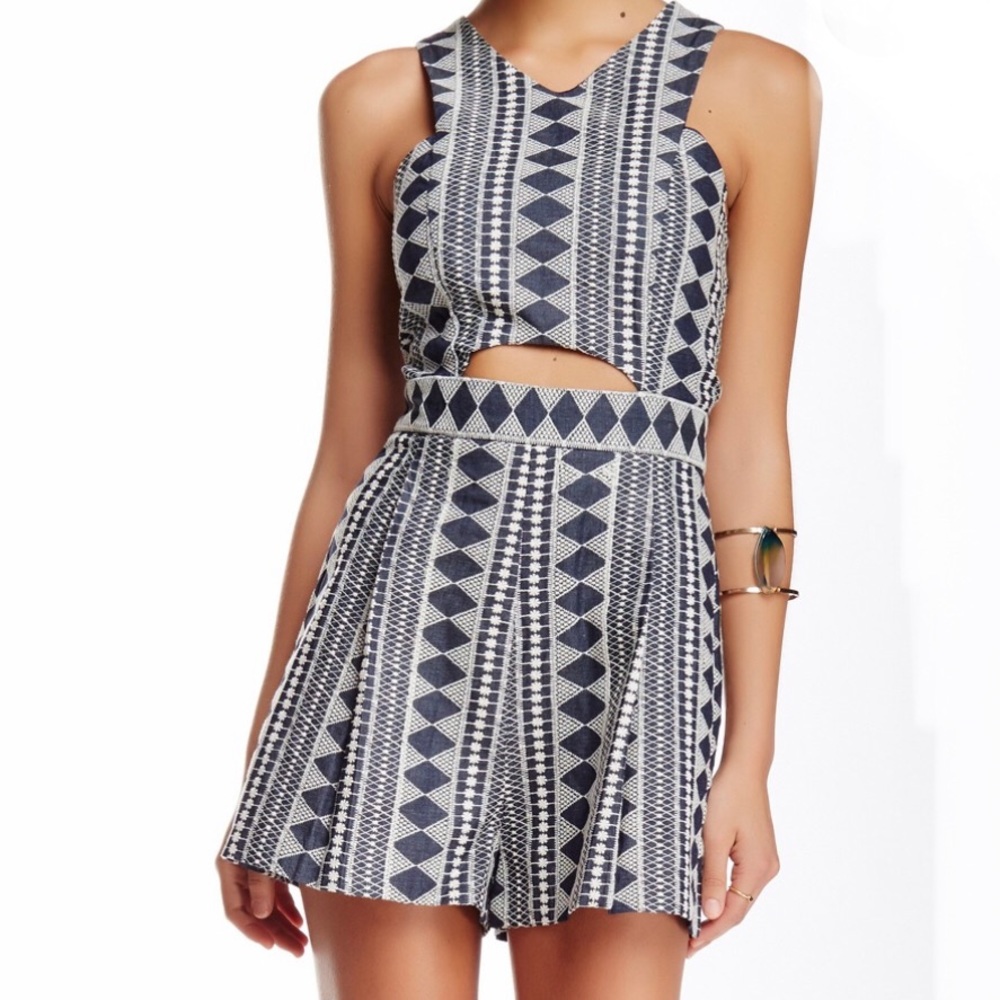 Blue embroidered romper